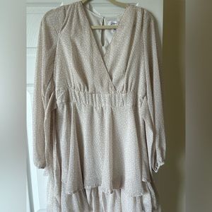 NWT Beige long sleeve dress with print and belt.